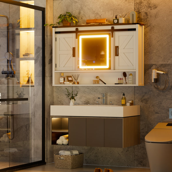 Gracie Oaks Farmhouse Bathroom Mirror Cabinet, Bathroom Medicine ...